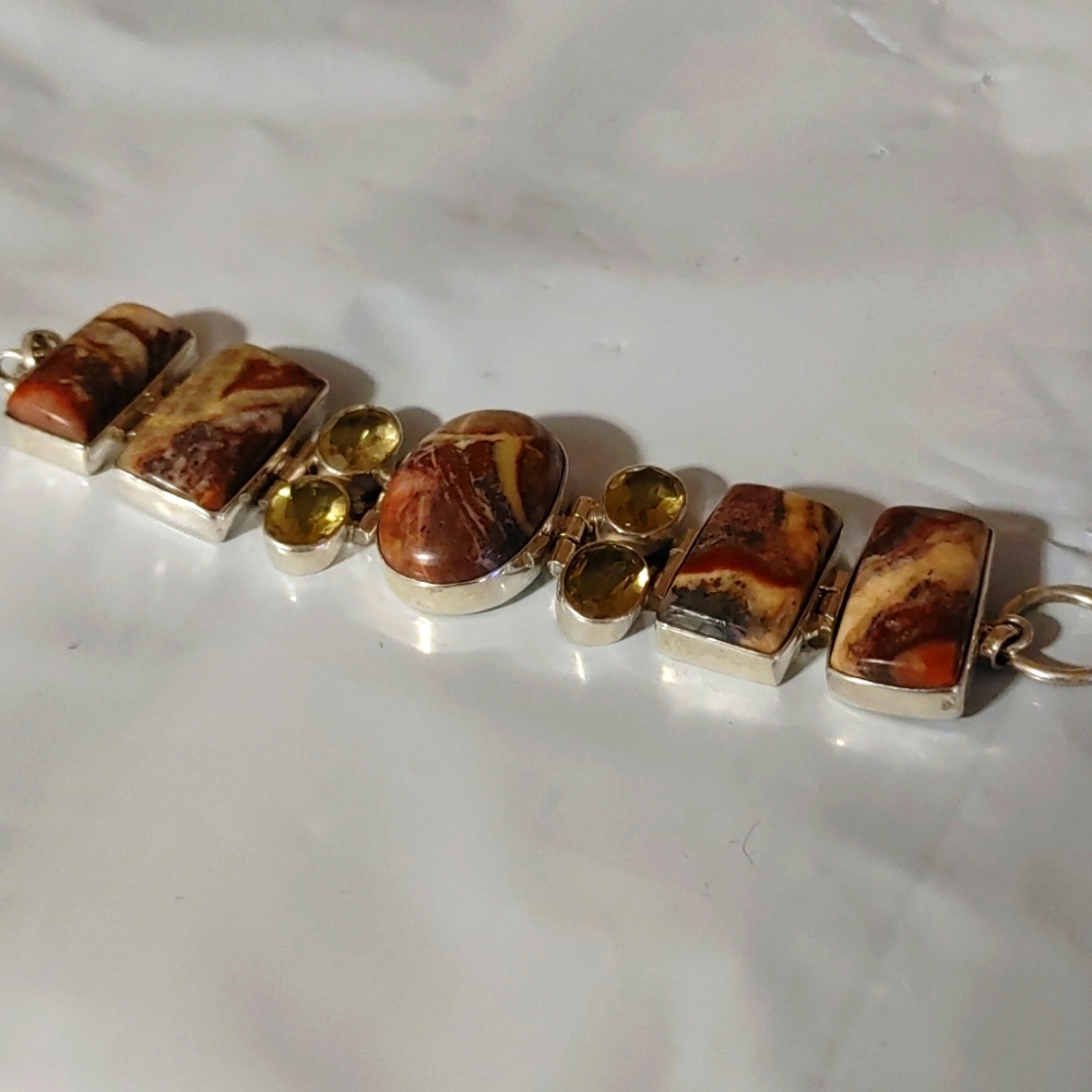Beautiful Earthy Tone Stone/ Silver Bracelet